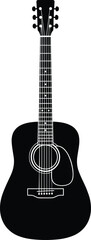 Obraz premium Detailed black silhouette of a classic acoustic guitar isolated on a white background