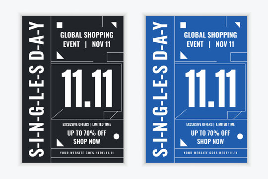 Bold Geometric Singles Day 11.11 Mega Sale Shopping Flyer Template