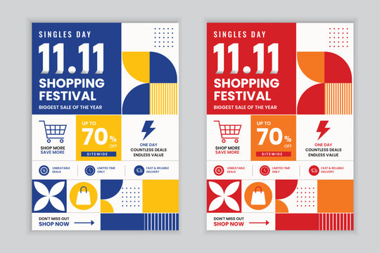 Luxury Outline Singles Day Global Shopping Festival Promotional Poster Template