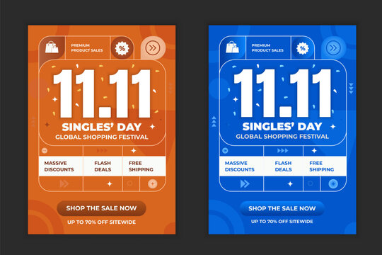 Modern Geometric Singles Day 11.11 Shopping Festival Sale Flyer Template