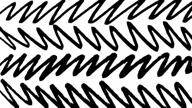 Hand-drawn black ink charcoal scribble zig-zag rows pattern artistic background looping motion animation Video 4K