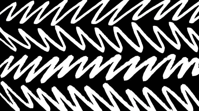Abstract hand-drawn white scribble zigzag lines moving on black background creative artistic animation Video 4K