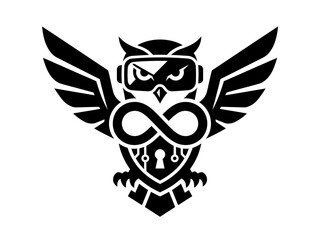 Fototapeta premium Cybersecurity wise owl with infinity symbol and padlock security infinity