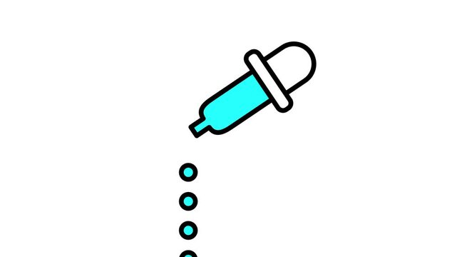 A colorful icon showing a pipette or eyedropper tool releasing drops of liquid used in labs cosmetics or medicine dosing applied carefully drop