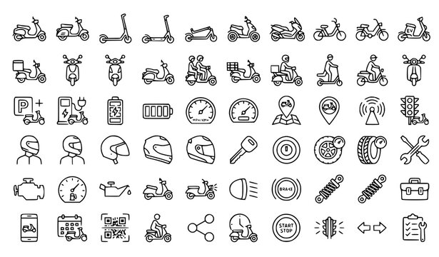 Two Wheeler Scooter and Moped Line Icon Set Editable Outline Vector Collection
