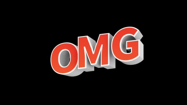 3D OMG text with glowing neon effect. Bold orange and white typography for viral social media reactions.