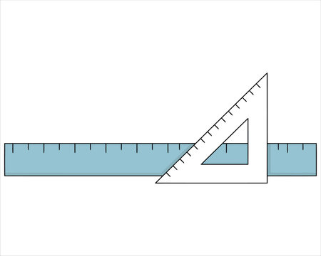 Flat illustration of a light blue ruler and a white triangle square isolated on white background