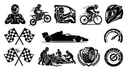 Fototapeta premium Racing and Motorsport Vector Icon Set