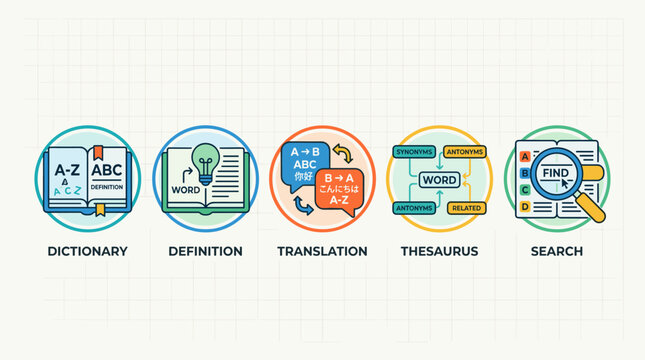 Educational Dictionary and Language Reference Icon Set