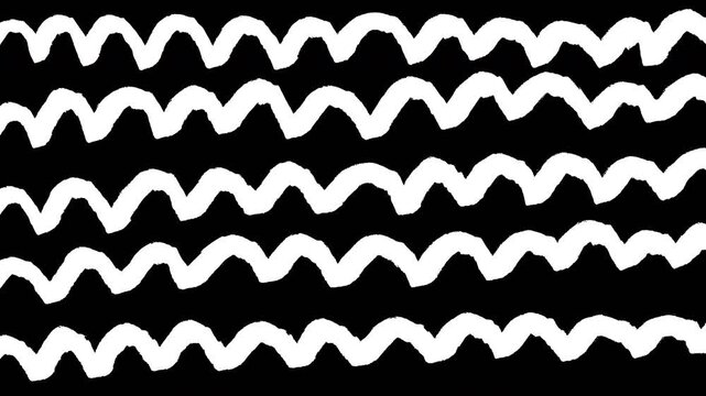 Abstract hand-drawn white wavy scribble lines on black background artistic stop motion style animation Video 4K