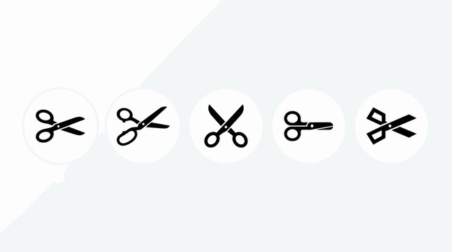 Set of black scissors icons for cutting applications
