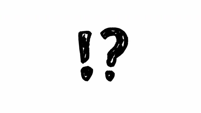 Hand-drawn scribble animation of an exclamation mark and question mark on a white background loop Video 4K