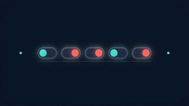 Modern user interface toggle switches set with glowing buttons on dark background with switches red green displays set configuration illustration