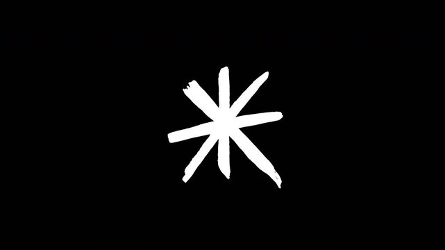 White hand drawn scribble star animation flickering on black background for artistic motion graphics Video 4K