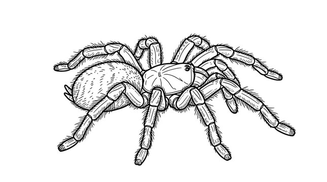 Detailed hairy tarantula spider arachnid line art