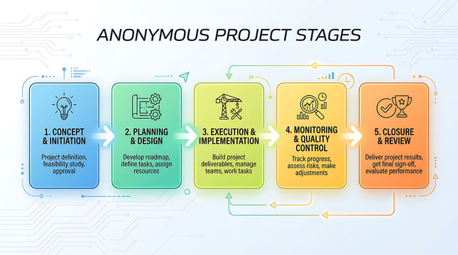 Anonymous Project Stages: Concept, Planning, Execution, Monitoring, and Closure.