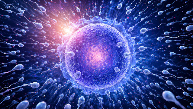 Sperm Fertilizing Human Egg Cell &ndash; 3D Fertilization, Human Reproduction, IVF, Embryology and Assisted Reproductive Technology Illustration