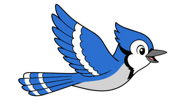 Scalable Cartoon Blue Jay Flying vector file