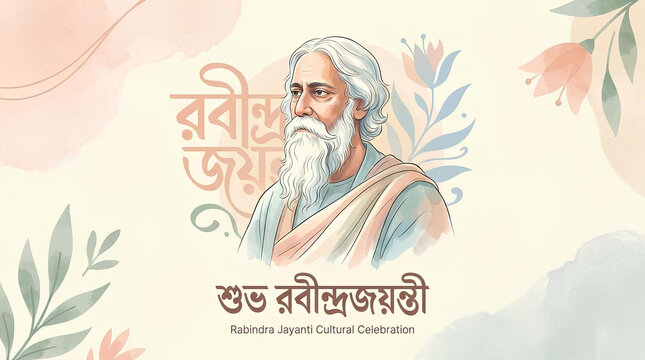 Rabindra Jayanti cultural celebration portrait of Rabindranath Tagore.