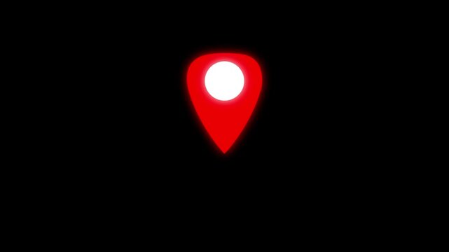 Looping animation of red map location pin bouncing on black background 4k video