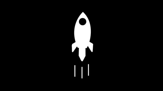 Rocket flying on sky line icon animation. simple rocket flying concept 4k video animation.