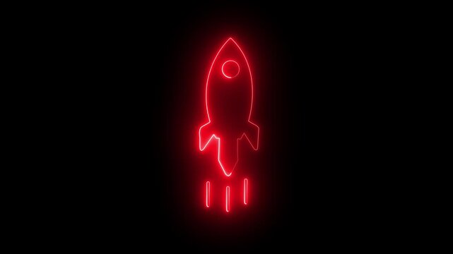 Rocket flying on sky neon line icon animation. simple rocket flying concept 4k video animation.