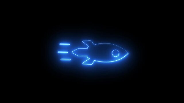 Rocket flying on sky neon line icon animation. simple rocket flying concept 4k video animation.