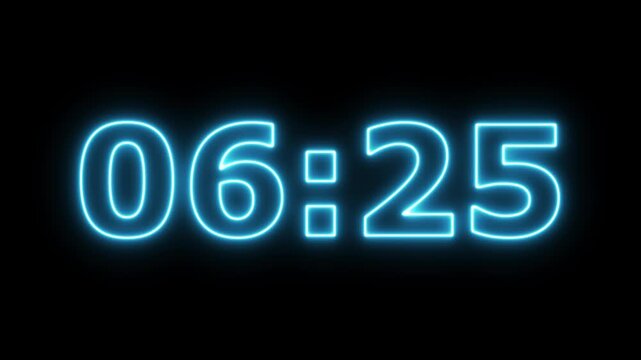 Neon 7 minute countdown animation from 420 seconds to 0 seconds on a transparent background, Neon two minute countdown timer with alpha channel.