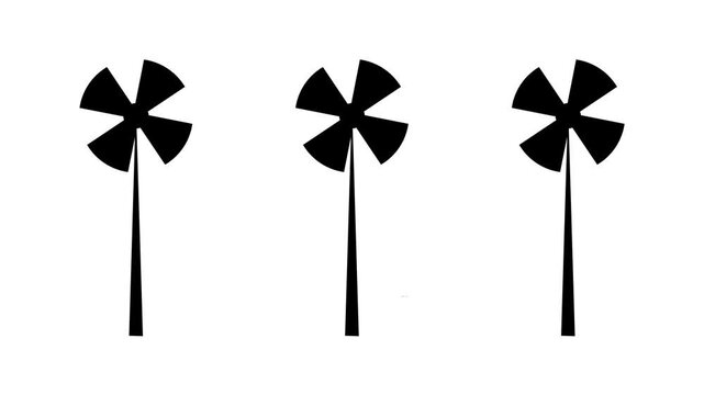 Three Black Silhouette Wind Turbines Rotating Energy Motion Graphic