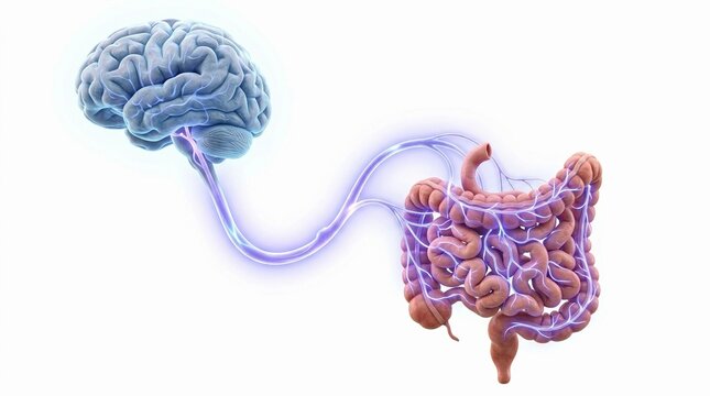 Human brain connected to digestive system for gut brain axis