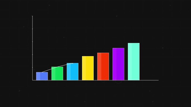 Colorful Bar Chart Growing Upward with Rainbow Colors on Dark Background Animation