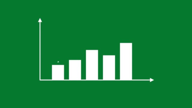 Animated bar chart and line graph growth over time on a green background.