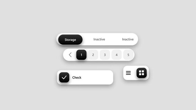 Minimalist Neumorphic User Interface UI Elements with Soft Shadows and Smooth Controls.
