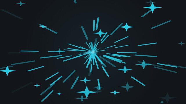 Cyan starburst with radiating speed lines in dark space