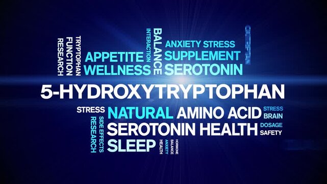 5-HTP animated word cloud-5-Hydroxytryptophan animation tag kinetic typography seamless loop.