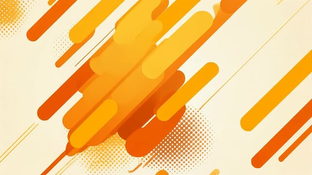 Abstract dynamic background with orange and yellow rounded lines and halftone dots, modern design element.