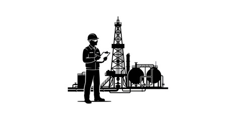 Obraz premium Oil Rig Engineer Silhouette Vector Illustration
