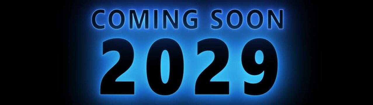 Coming soon 2029 neon blue glowing text motion for new year countdown and event teasers