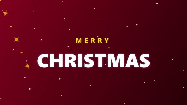 Merry Christmas Text Animation with Golden Stars and Snowflakes on Red Background