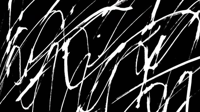Hand drawn white scribble animation on black background with abstract pencil lines and messy art sketch Video 4K