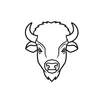 Minimalist bison head vector line art on white background