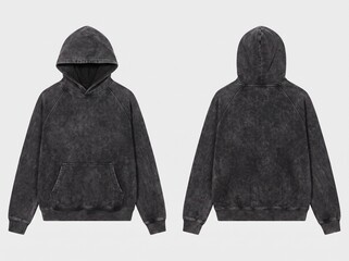 Professional Front and Back View of a Black Acid Wash Oversized Hoodie Mockup, Vintage Streetwear Apparel Template © holycityprinting