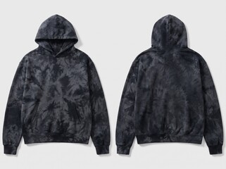 Professional Front and Back View Mockup of a Black Tie-Dye Hoodie Isolated on a Plain Background for Streetwear Design © holycityprinting