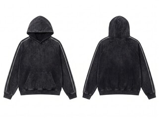 Front and Back View of Black Acid Wash Oversized Hoodie Mockup, Streetwear Sweatshirt Isolated on White Background © holycityprinting