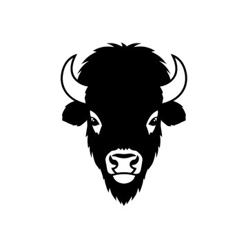 Minimalist bison head vector in black silhouette style