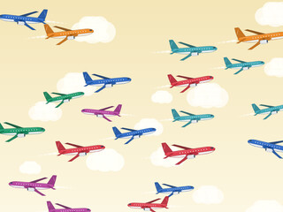 Obraz premium Flying Planes Contrail Pattern Airline Design Backdrop