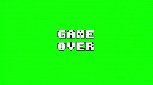 Pixelated Game Over Text Appearing on Bright Green Screen Background