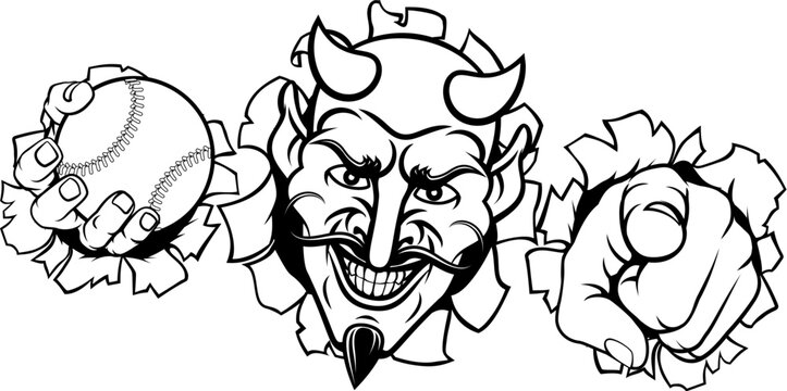Devil Baseball Ball Sport Team Mascot Illustration
