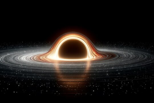 Artistic rendering of a black hole with an accretion disk and glowing event horizon