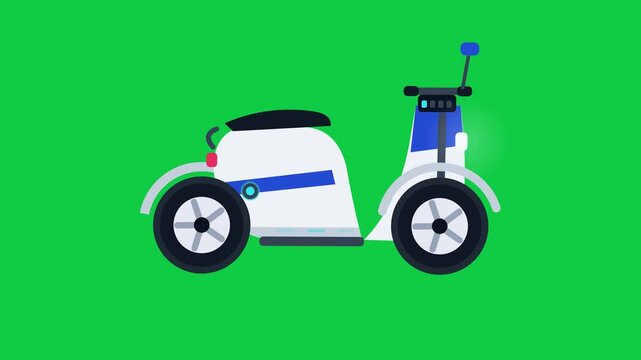 White Electric Scooter Rotating on Bright Green Background Animation